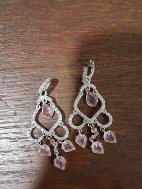 Pink Crystal Chandelier Drop Earrings with Silver-Tone Accents
